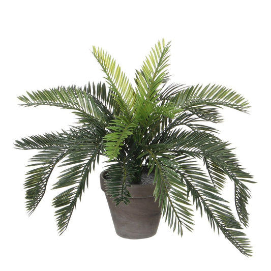 Palmier Cycas Artificiel en Pot de Fleur Stan - H37 x Ø44 cm - Vert