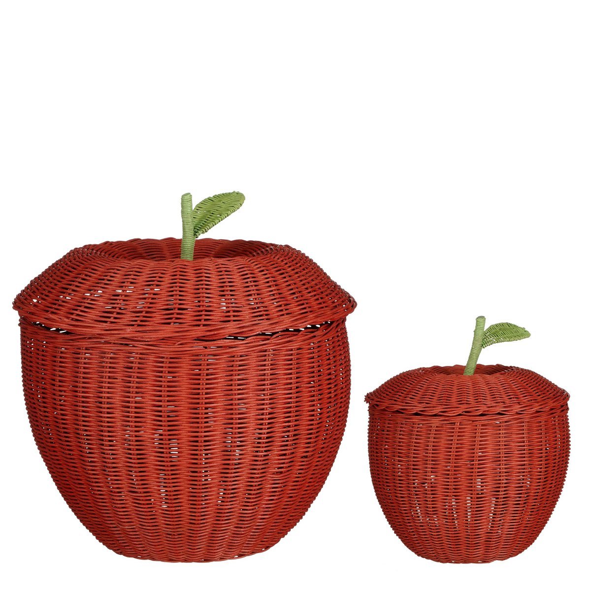 Panier de Rangement avec Couvercle - Lot de 2 - H48 x Ø30 cm - Rotin - Rouge