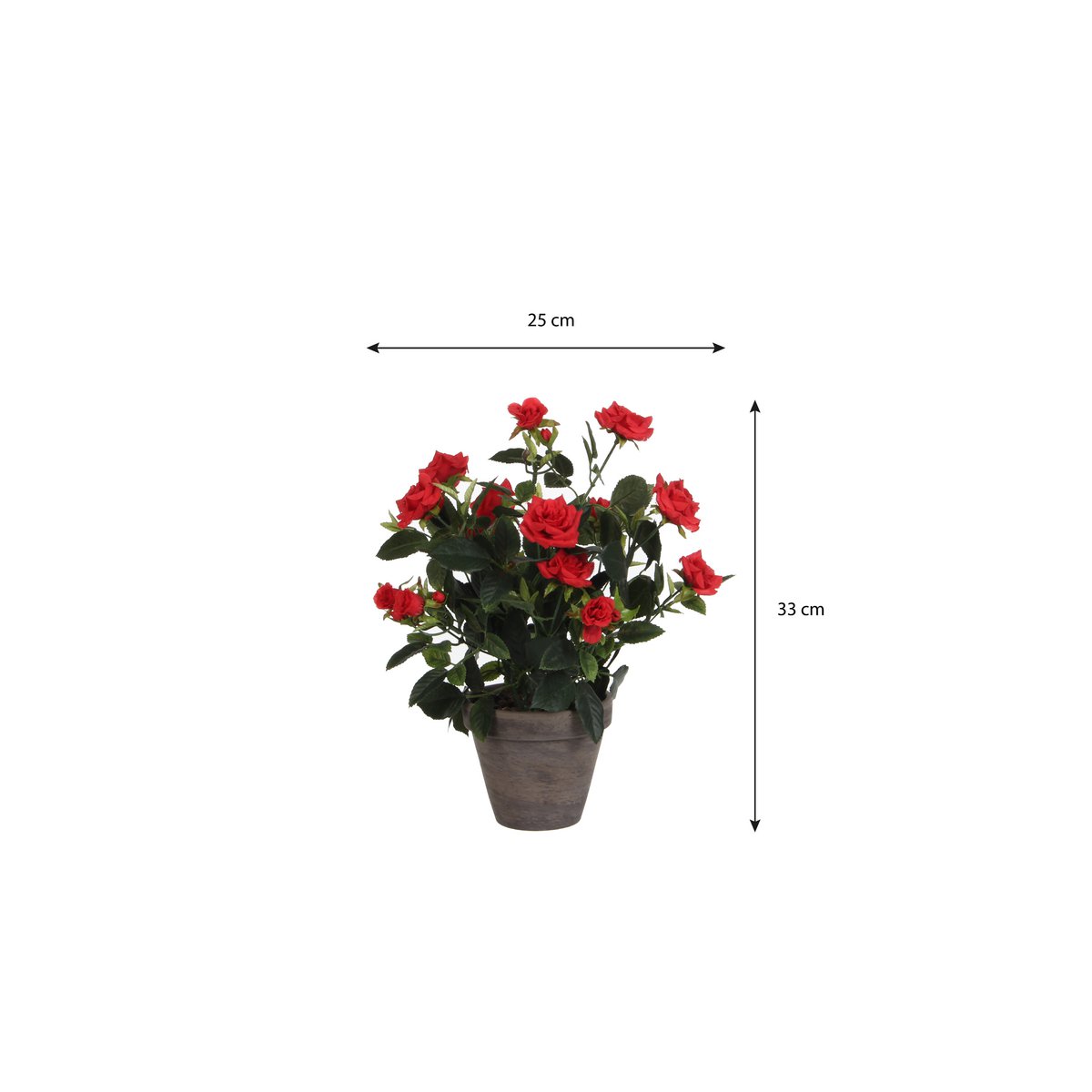 Rosier artificiel en pot de fleur Stan - H33 x Ø25 cm - Rouge