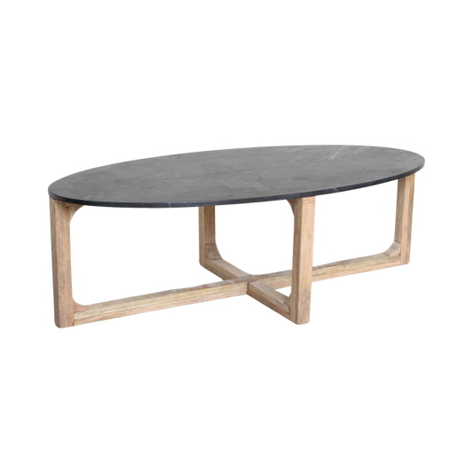 Table basse ovale en marbre - noir - 120x60x38 cm