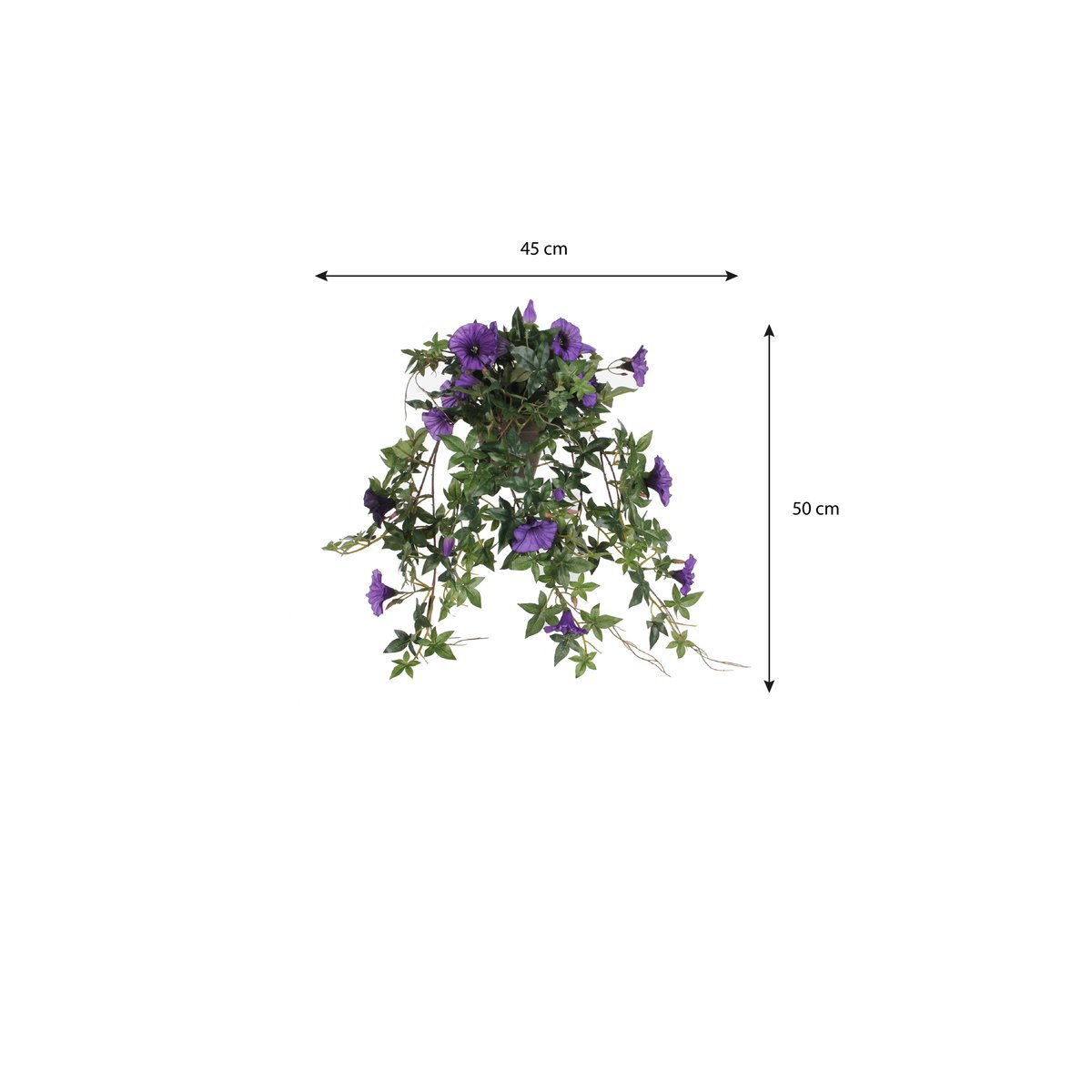 Plante artificielle à suspendre en forme de pétunia dans un pot de fleur Stan - L25 x l45 x H50 cm - Violet foncé