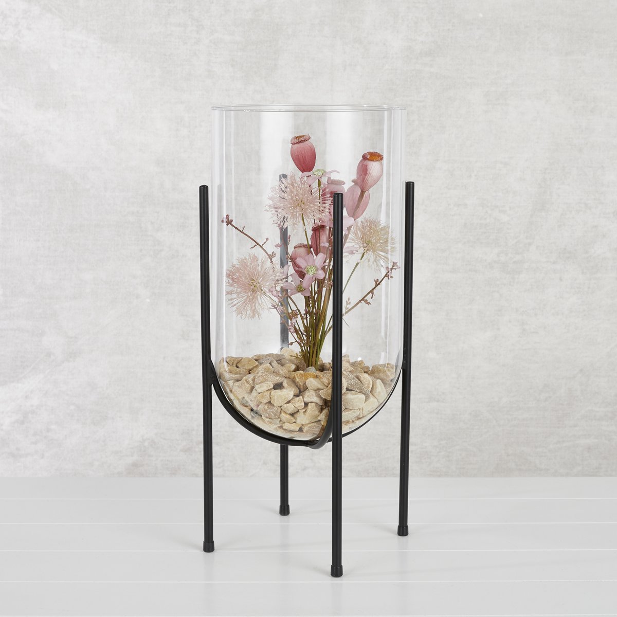 Vase Jamey sur Pied - H50 x Ø24 cm - Transparent, Noir