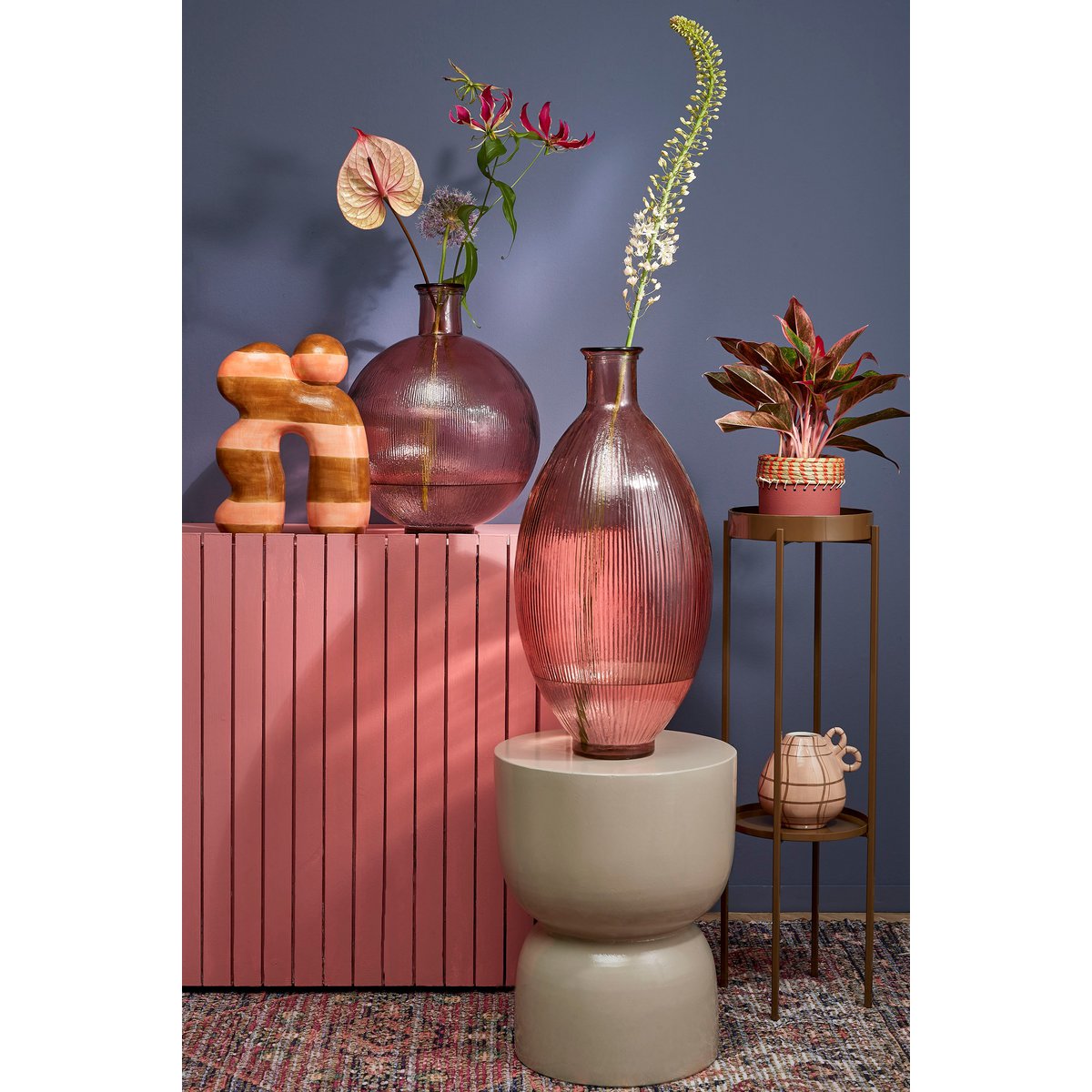 Vase Bouteille Firenza - H59 x Ø29 cm - Verre recyclé - Rose Clair