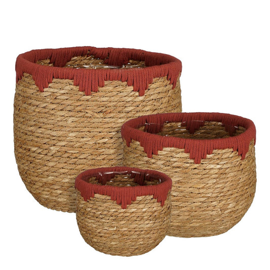 Panier à Plantes Jorck - Lot de 3 - H24 x Ø26 cm - Jonc de Mer - Rouge, Marron