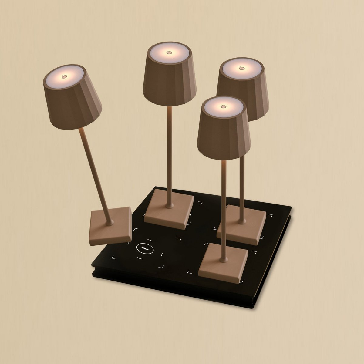 Combi set professionnel - 4 x wouter koala marron rechargeable lampes de table et 1 x poste de charge sans fil Amstel avec Qi-Technology - parfait pour les restaurants, l'hospitalité et les hôtels