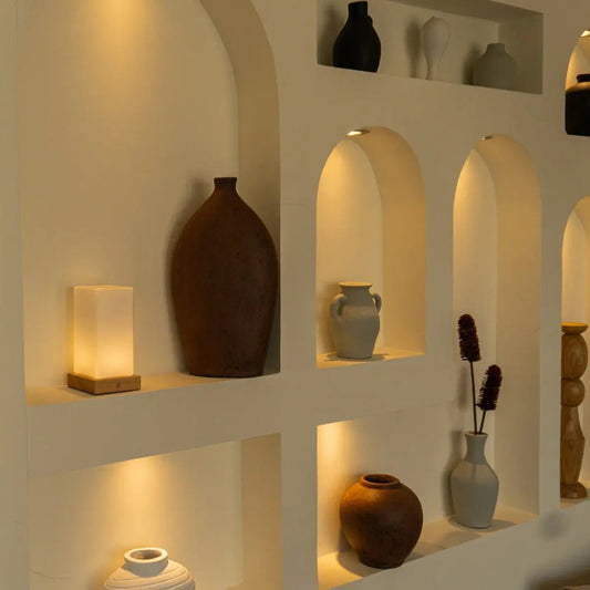 Lampe rechargeable en bois marron clair Zayn L Batterie dimmable et sans fil et bonne batterie