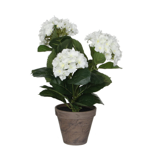 Plante Hortensia Artificielle en Pot de Fleur Stan - H40 x Ø35 cm - Blanc