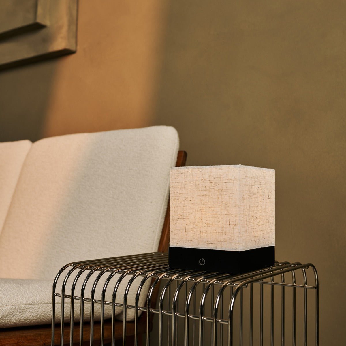 Lampe sans fil Black Zano avec bois et lin - Éclairage d'ambiance, lampe de table à LED avec batterie