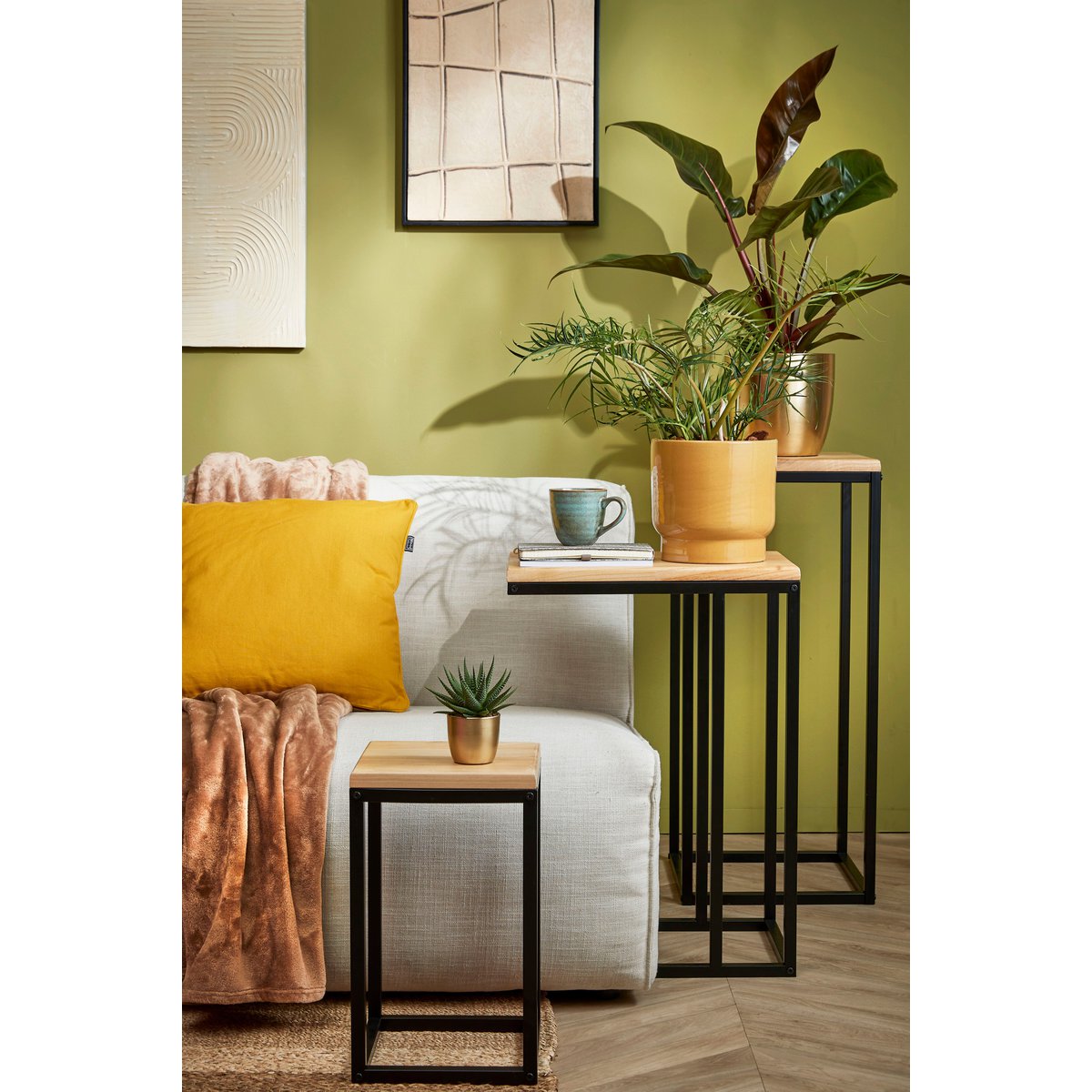 Table végétale Oskar - L35 x L35 x H81 cm - Bois, Métal - Noir