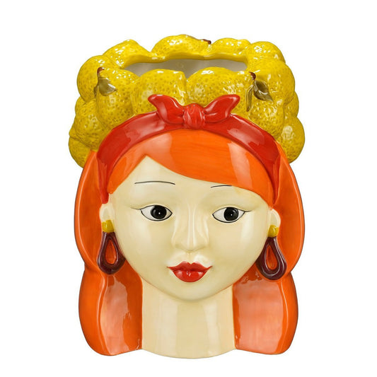 Pot de fleur drôle à l'intérieur - H25 x Ø20 cm - Dolomite - Jaune