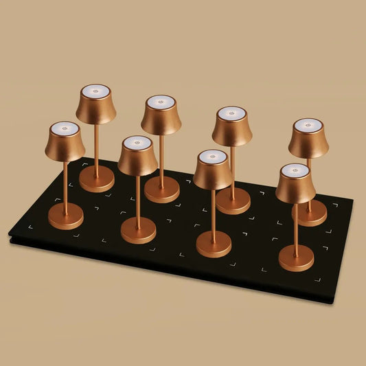 Combi set professionnel - 8 x de pijp mini les lampes de table rechargeables en cuivre et 1 x station de charge sans fil avec Qi-Technology - parfait pour les restaurants, l'hospitalité et les hôtels
