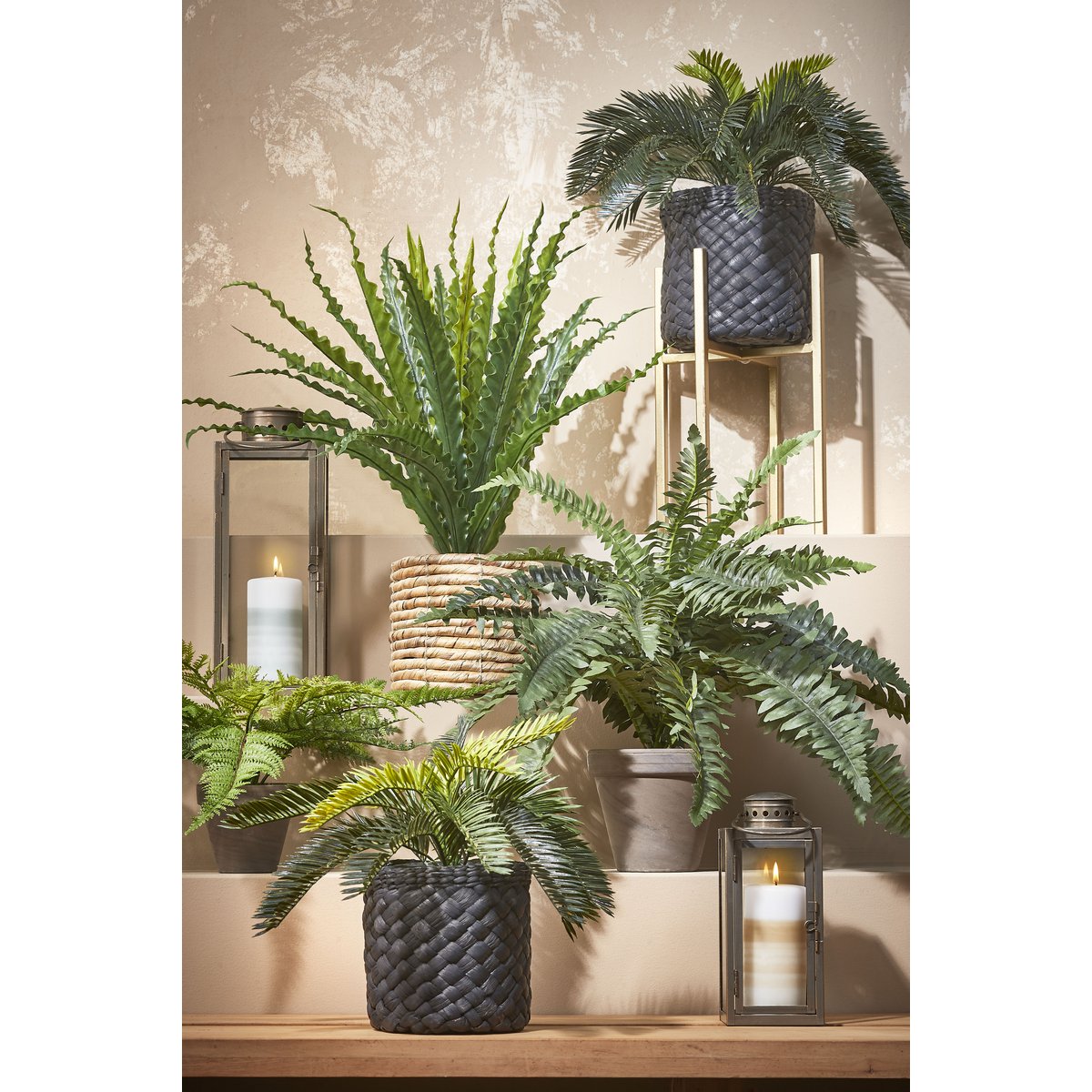 Palmier Cycas Artificiel en Pot de Fleur Stan - H37 x Ø44 cm - Vert