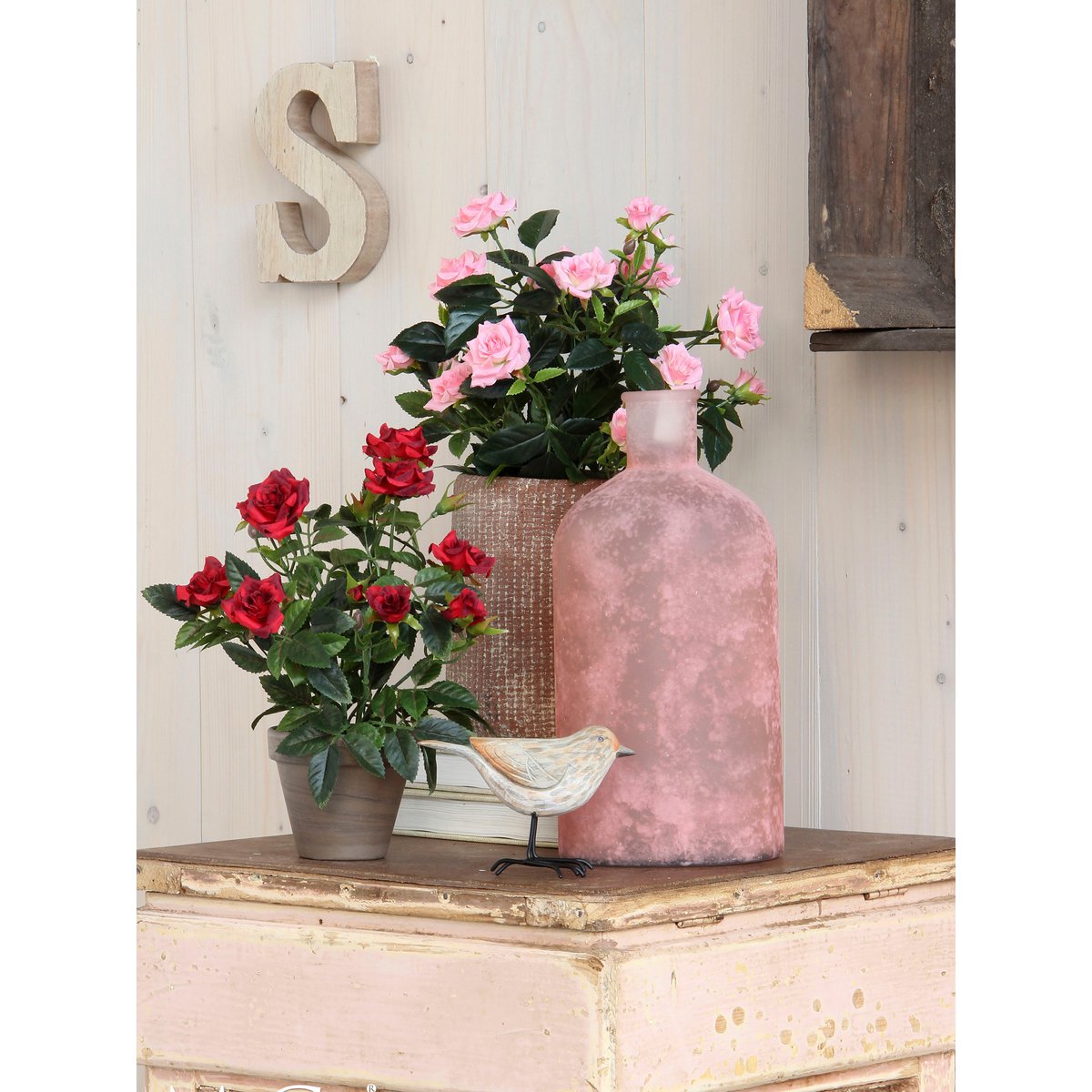 Rosier artificiel en pot de fleur Stan - H33 x Ø25 cm - Rose