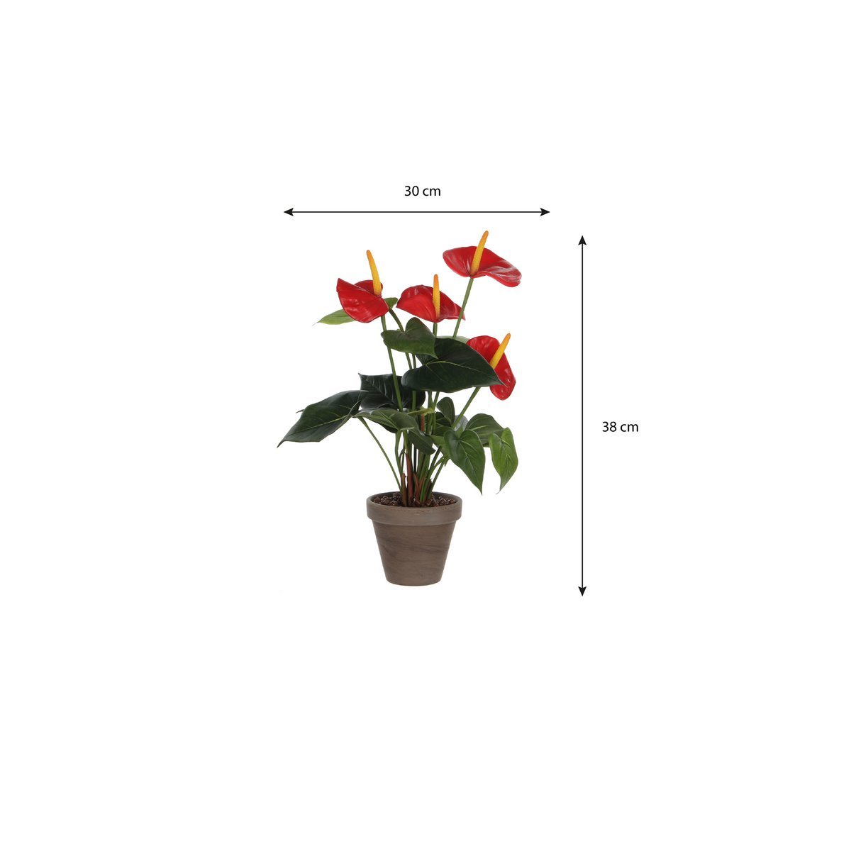 Plante Anthurium Artificielle en Pot de Fleur Stan - H38 x Ø30 cm - Rouge