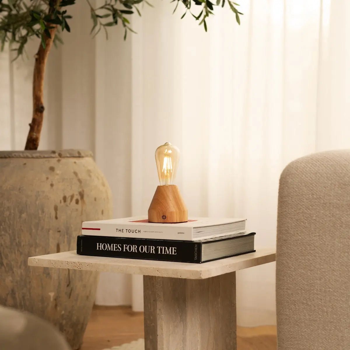 Lampe de table LED rechargeable marron clair Zavi – Sans fil, à intensité variable, batterie de 80 heures