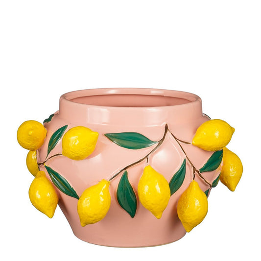 Melika Flowerpot à l'intérieur - H19 x Ø29 cm - Céramique - rose clair