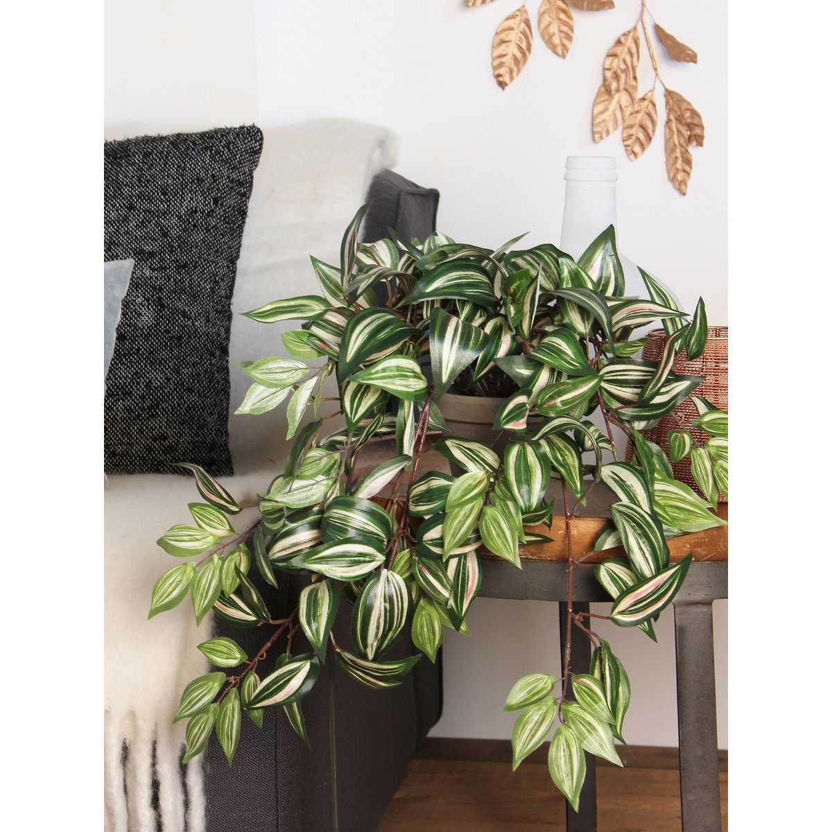 Tradescantia Plante Artificielle Suspendue en Pot de Fleur Stan - H45 x Ø25 cm - Vert