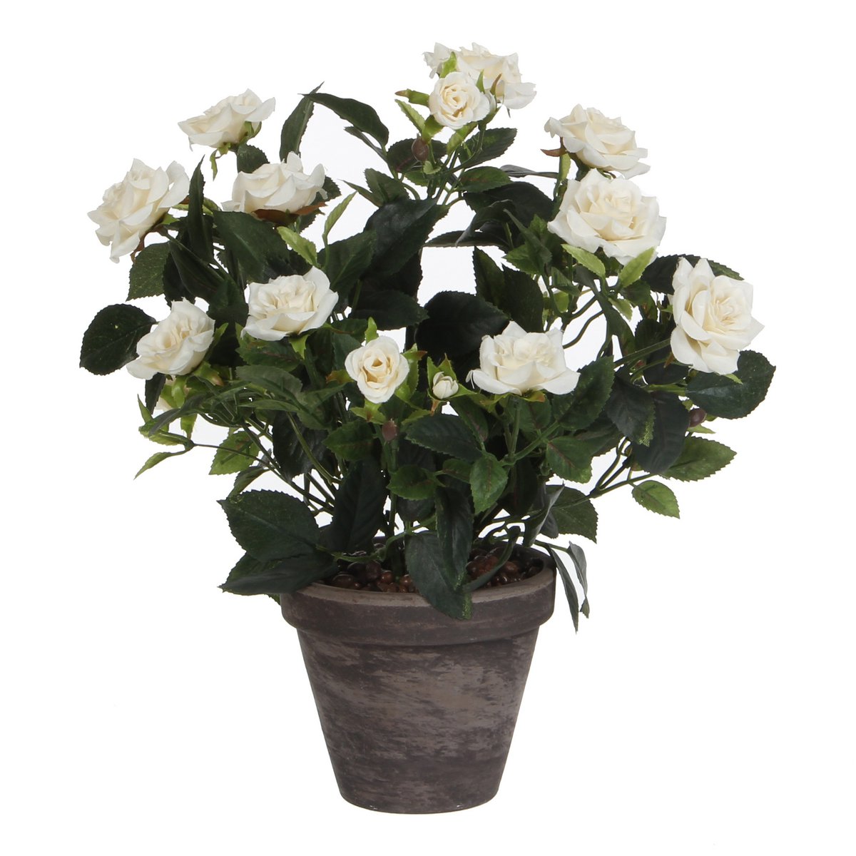 Rosier artificiel en pot de fleur Stan - H33 x Ø25 cm - Blanc