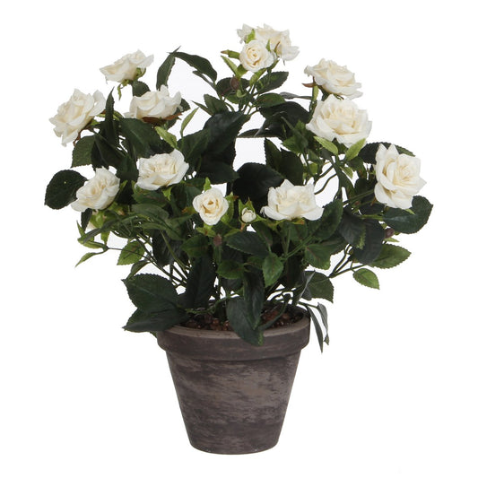 Rosier artificiel en pot de fleur Stan - H33 x Ø25 cm - Blanc