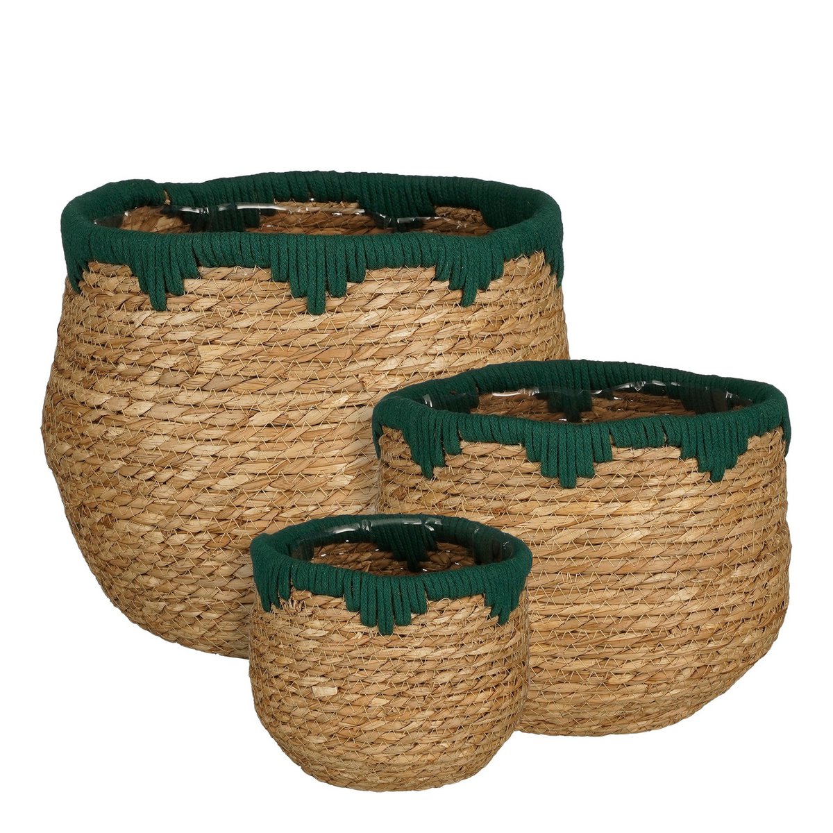 Panier à Plantes Jorck - Lot de 3 - H24 x Ø26 cm - Jonc de Mer - Vert, Marron