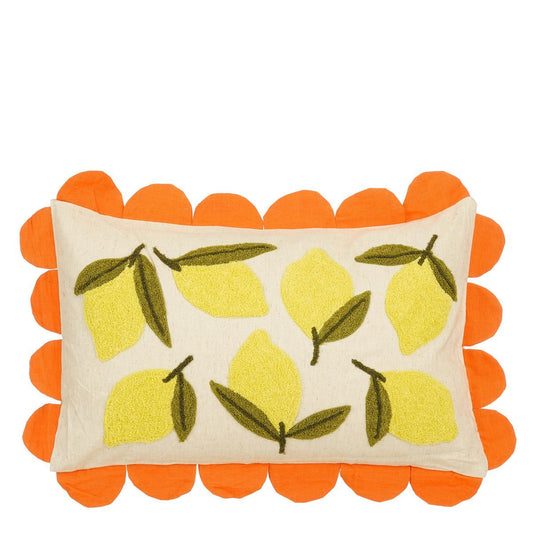 Coussin décoratif du citron - L65 x B45 x H10 cm - Coton - off-blanc, jaune, orange