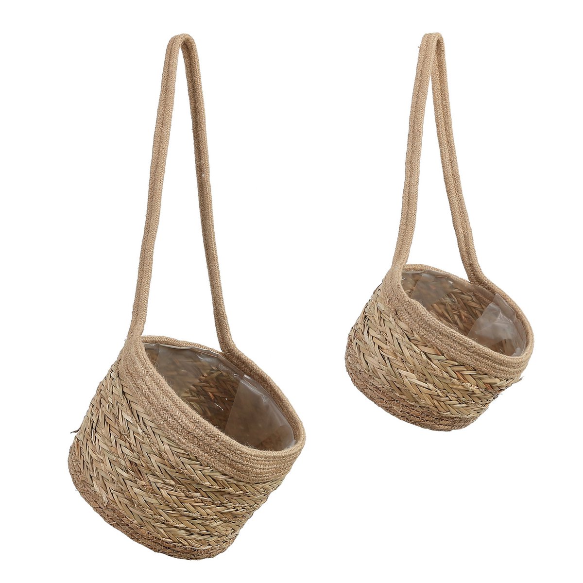 Pot de Fleur Suspendu Anne - Lot de 2 - H20 x Ø25 cm - Jonc de Mer - Marron clair