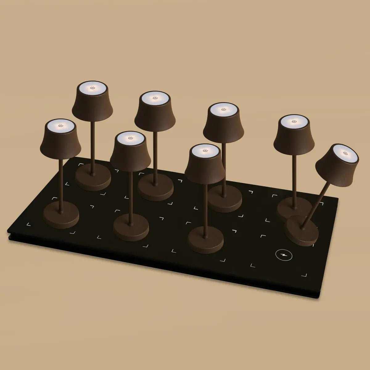 Combi set professionnel - 8 x de pijp mini moka marron marron les lampes de table et 1 x station de charge sans fil de station centrale avec Qi-technologie - parfait pour les restaurants, l'hospitalité et les hôtels