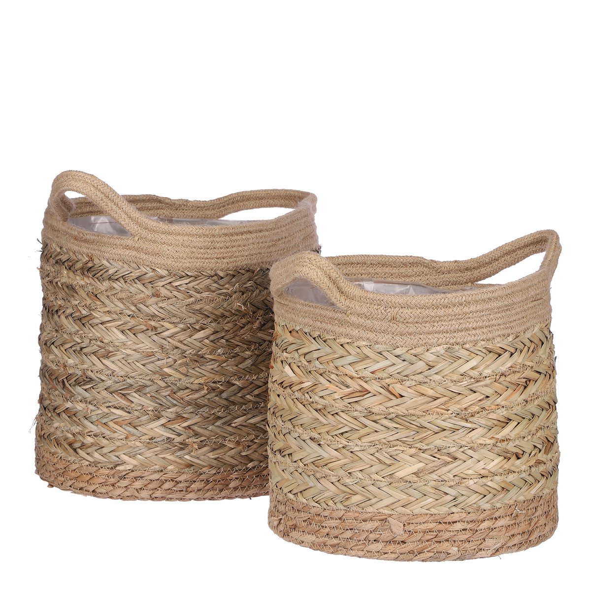 Panier à Plantes Anne - Lot de 2 - H28 x Ø30 cm - Jonc de Mer - Marron clair
