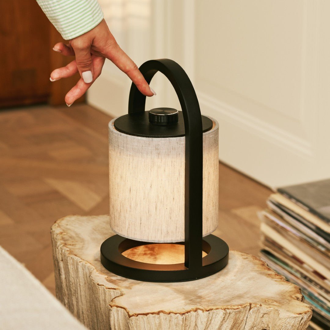 River Black et Gris Lampe rechargeable en bois - Lumière dimmable et sans fil
