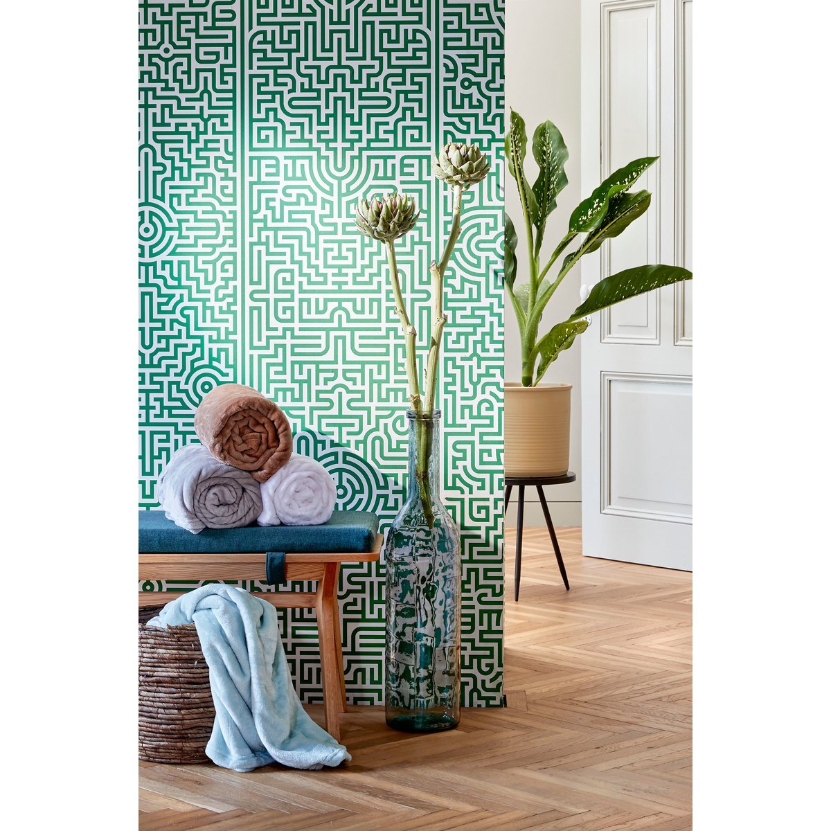 Vase Bouteille Rioja - H100 x Ø21 cm - Verre recyclé - Bleu Clair