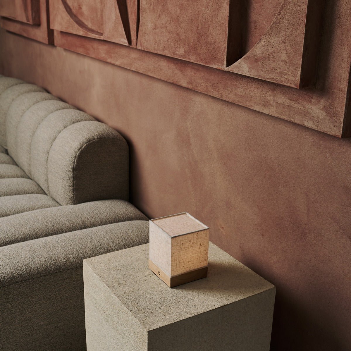 Lampe sans fil marron clair Zano avec bois et lin - Éclairage d'ambiance, lampe de table à LED avec batterie