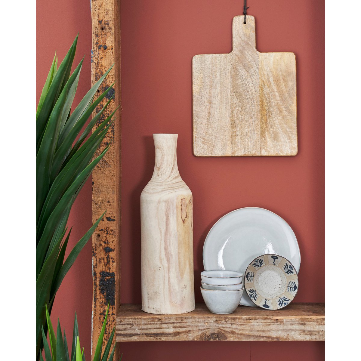 Vase Pia / H47 x Ø13 cm - Bois de Paulownia - Marron clair