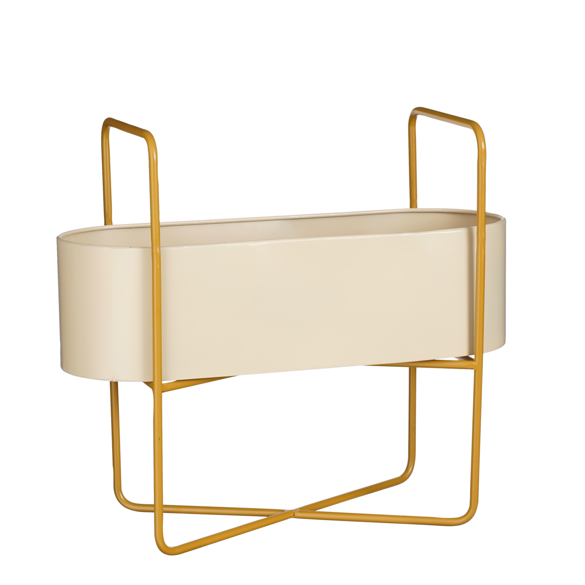 Jardinière sur Pied Shandy - L54 x L23 x H48 cm - Métal - Blanc Cassé, Marron Clair