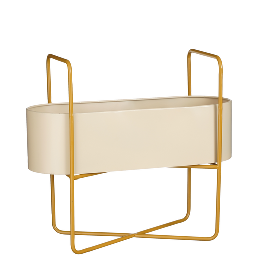 Jardinière sur Pied Shandy - L54 x L23 x H48 cm - Métal - Blanc Cassé, Marron Clair