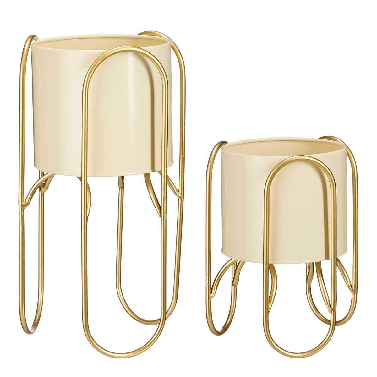 Danube Flowerpot sur standard - ensemble de 2 - métal - H45 x Ø23 cm - jaune clair, or