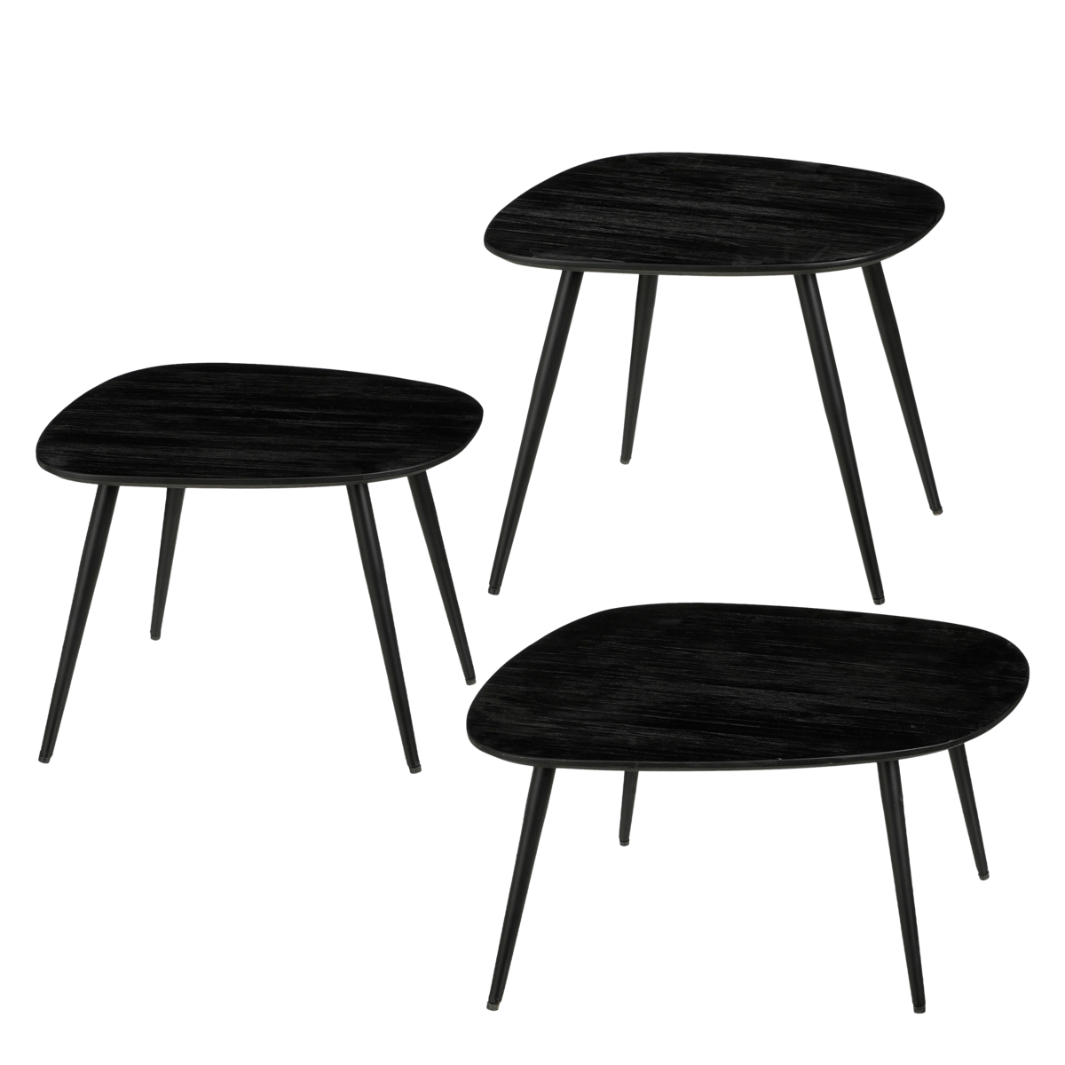 Table d'Appoint Jailey - Lot de 3 - L62 x L52 x H34 cm - Bois recyclé - Noir
