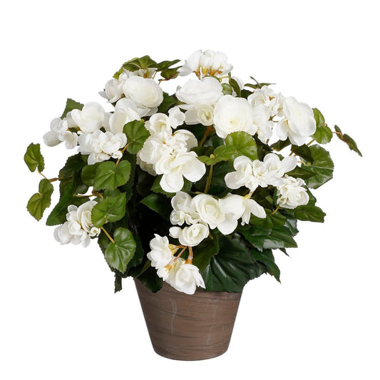 Plante Bégonia Artificielle en Pot de Fleur Stan - H37 x Ø36 cm - Blanc