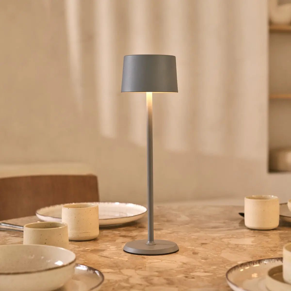 Lampe de table rechargeable en fer gris David Trout – Intensité variable et sans fil avec batterie de 120 heures