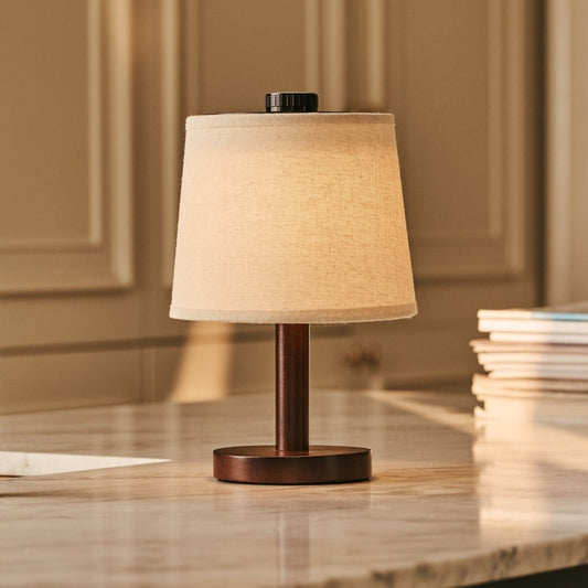 Lampe en bois marron foncé Rover – Abat-jour rechargeable, sans fil et à intensité variable