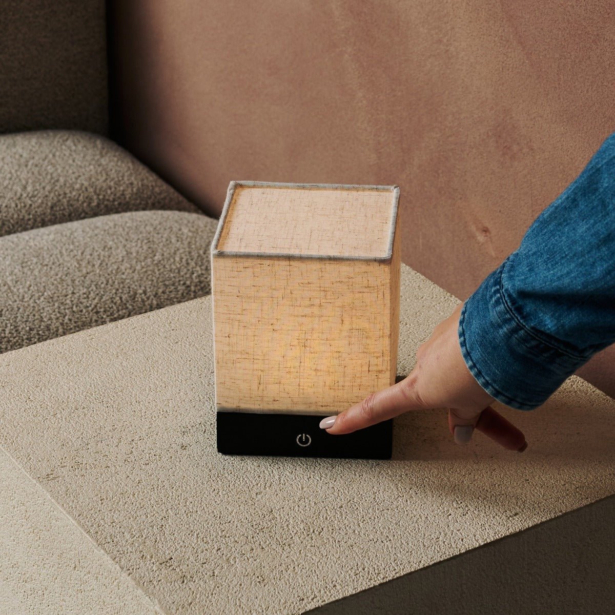 Lampe sans fil Black Zano avec bois et lin - Éclairage d'ambiance, lampe de table à LED avec batterie