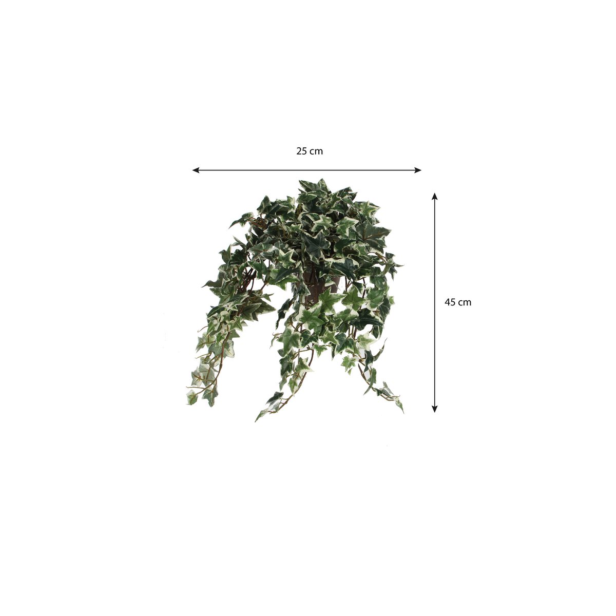 Hedera Plante Artificielle en Pot de Fleur Stan - H45 x Ø25 cm - Vert Panaché