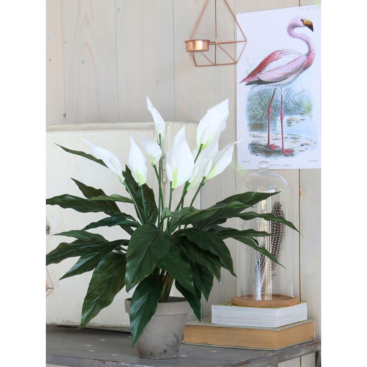 Spathiphyllum Plante Artificielle en Pot de Fleur Stan - H50 x Ø40 cm - Blanc
