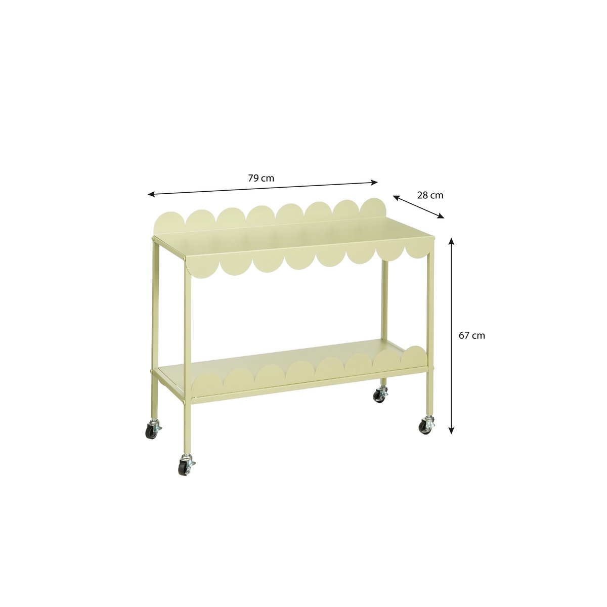 Table de la plante Steffano sur roues - L79 x B28 x H67 cm - Métal - vert clair