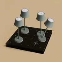 Combi set professionnel - 4 x de pijp mini souris gris gris lampes de table rechargeable et 1 x poste de charge sans fil Amstel avec Qi-Technology - parfait pour les restaurants, l'hospitalité et les hôtels