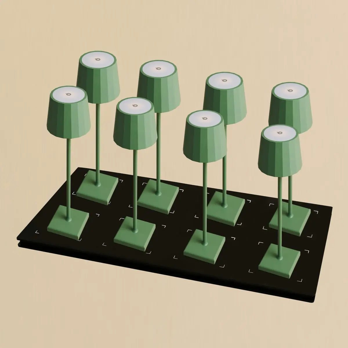 Combi Set Professional - 8 x Wouter Sage Green Rechargeable Table Lampes et 1 X Station centrale Station de charge sans fil avec Qi-Technology - Perfect pour les restaurants, l'hospitalité et les hôtels