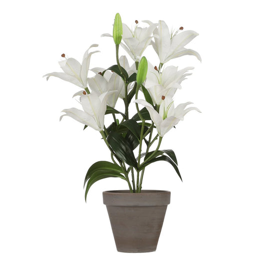 Plante de Lys Tigré Artificiel en Pot de Fleur Stan - H47 x Ø45 cm - Blanc