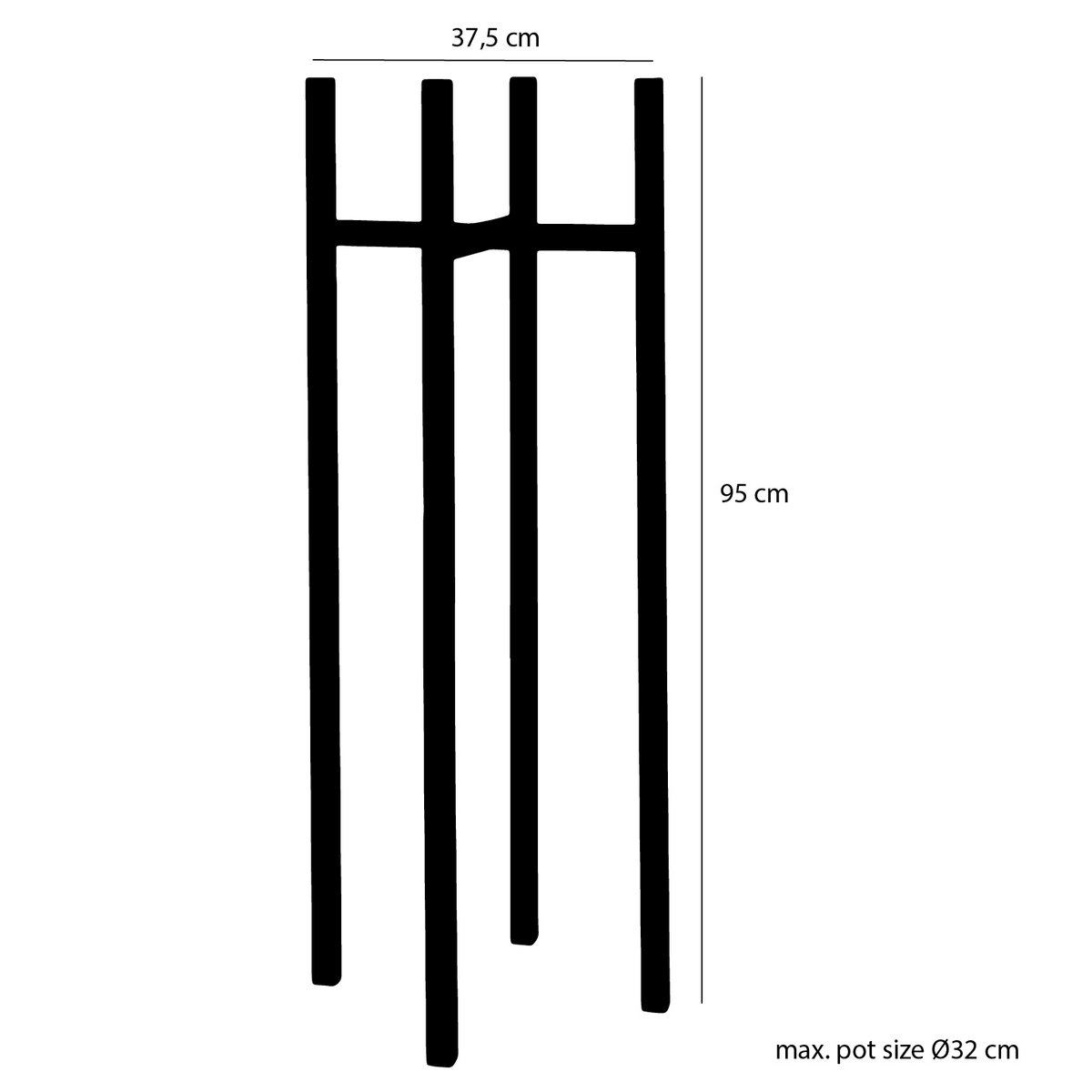 Support pour Plantes Ascot XL - L38 x L38 x H95 cm - Métal - Noir