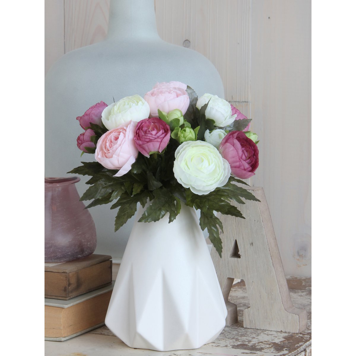 Bouquet de Fleurs Artificielles Renoncules - H22 x Ø19 cm - Rose