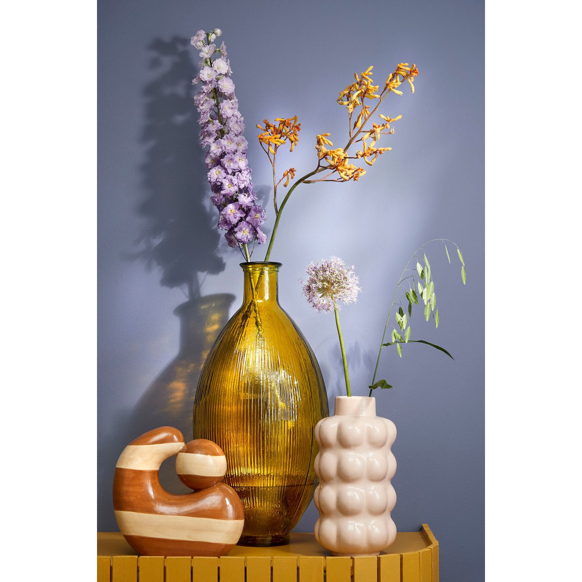 Vase Bouteille Firenza - H59 x Ø29 cm - Verre recyclé - Ocre