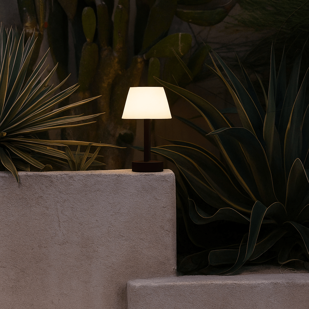 Lampe de table rechargeable en bois marron foncé Zoë | Intensité variable, USB-C, batterie de 80 heures